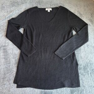 NWT Knit Hampshire Studio Black Tunic Sweater Dress V Neck Long Sleeve Large